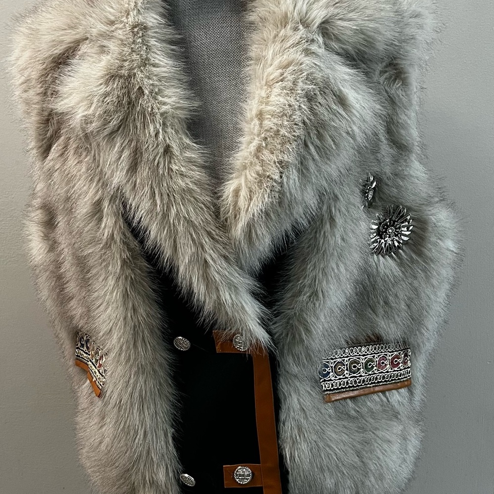 Faux Fur Vest with Embellishments